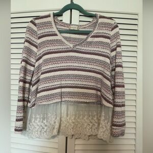 Altar'd State Brown Tan Crop Blouse with Ruffled bottom